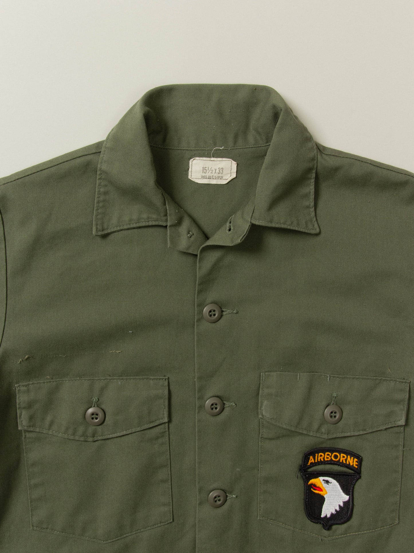 Vtg 1980s US Army OG-507 Fatigue Shirt (M)