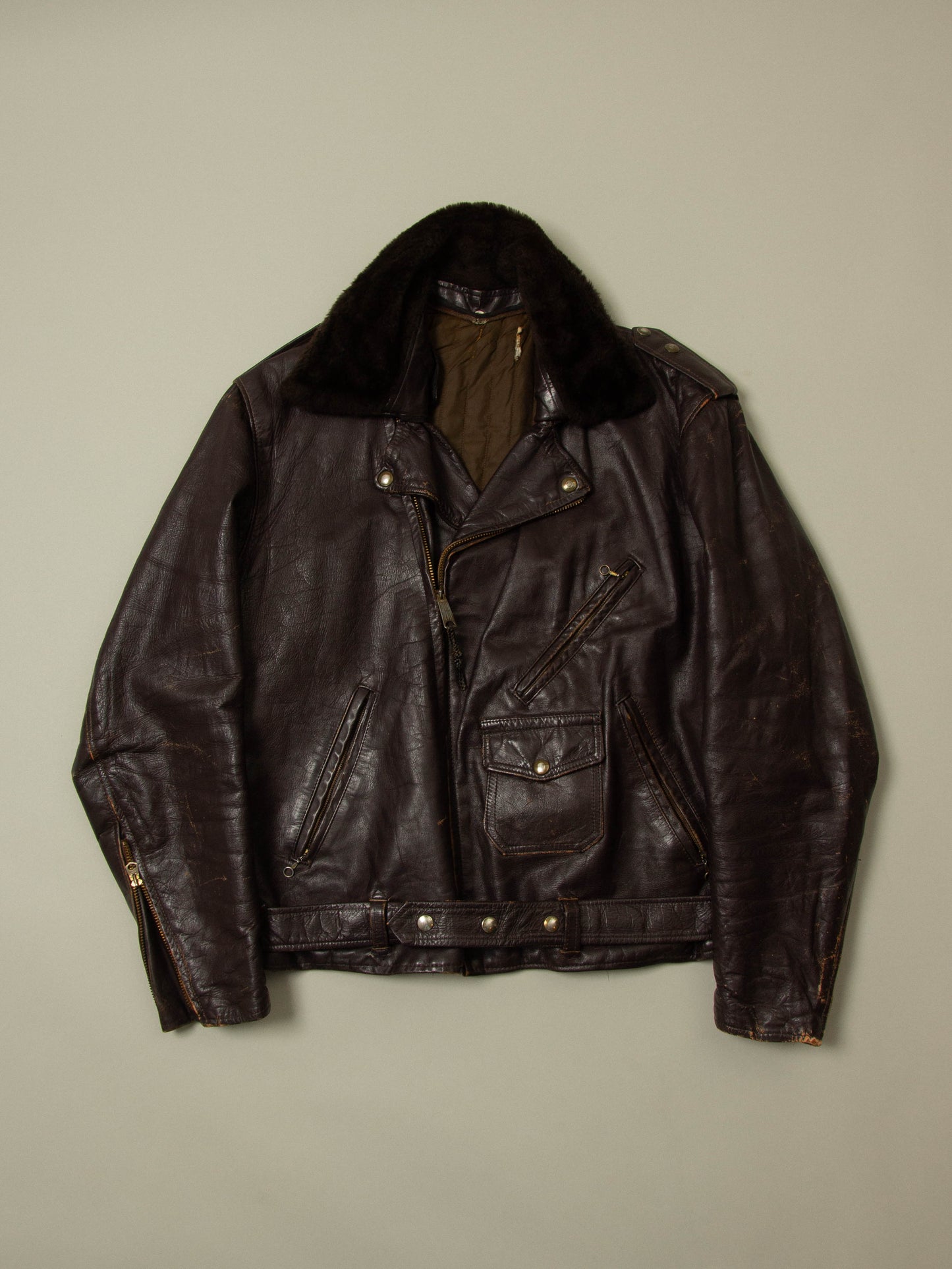 Vtg 1960s Biker Leather Jacket (L)