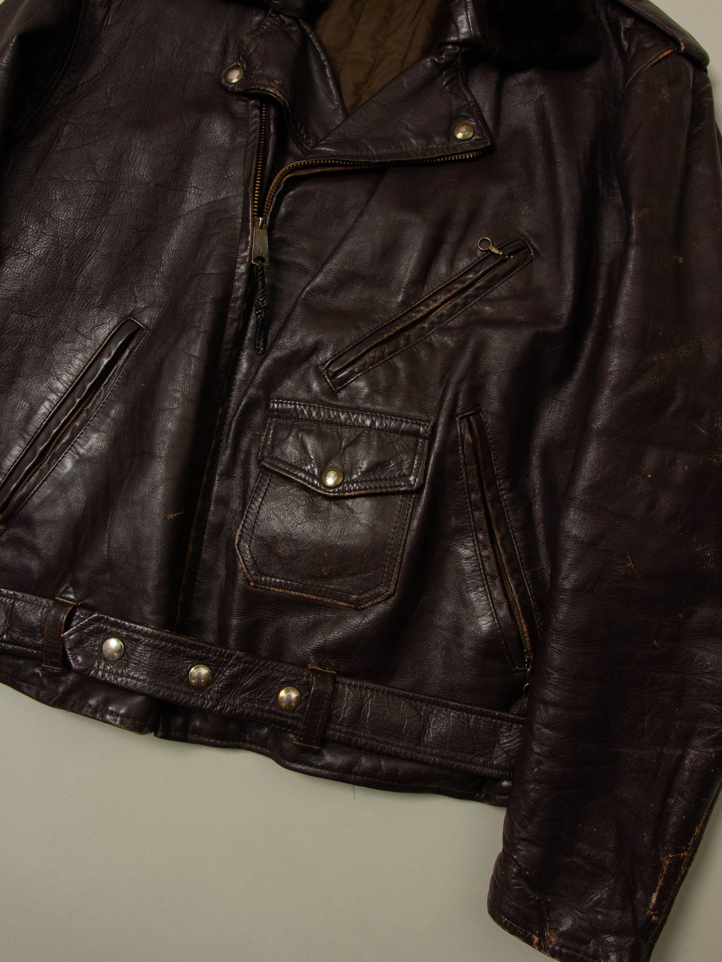 Vtg 1960s Biker Leather Jacket (L)