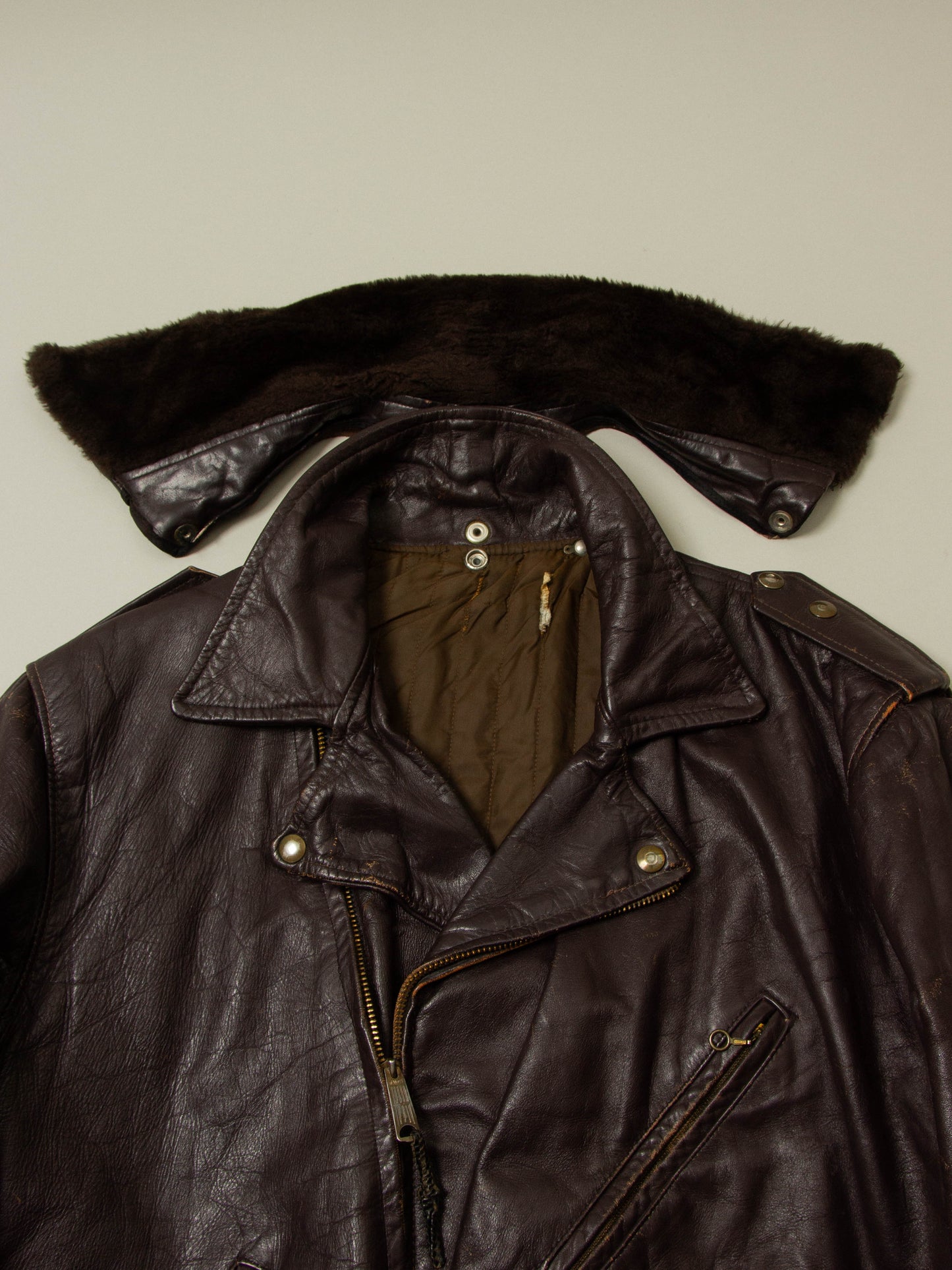 Vtg 1960s Biker Leather Jacket (L)