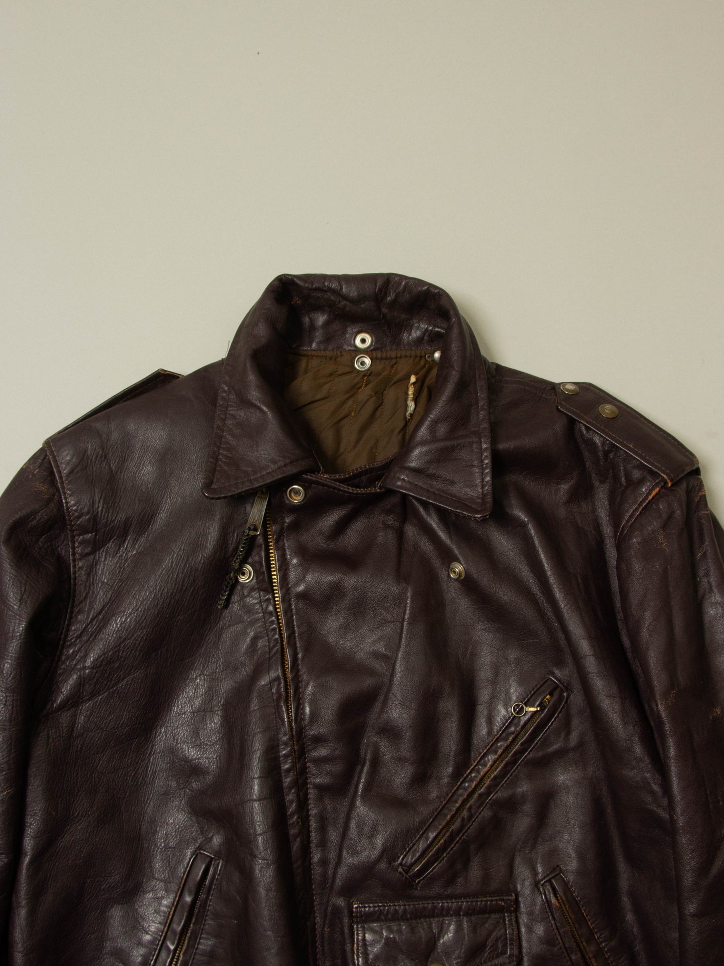 Vtg 1960s Biker Leather Jacket (L)