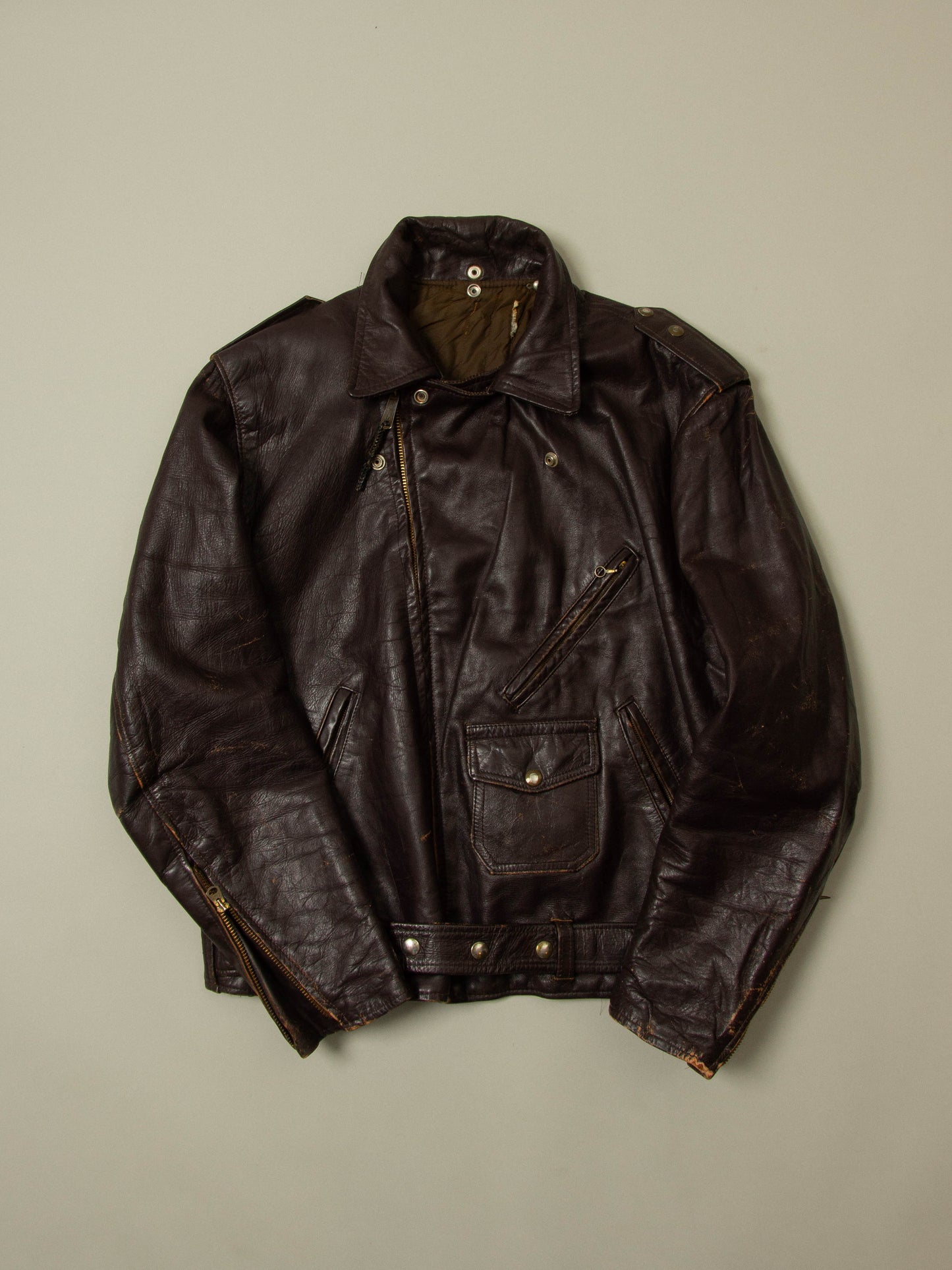 Vtg 1960s Biker Leather Jacket (L)