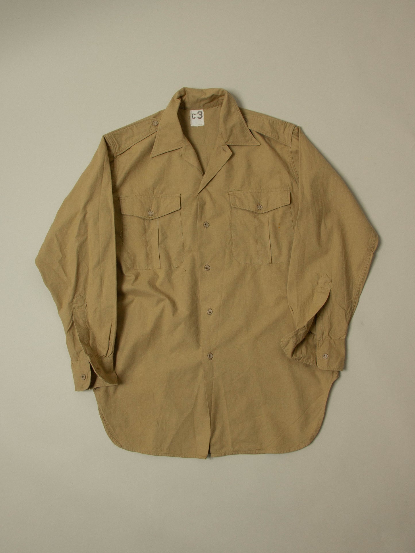 Vtg 1950s French Army Khaki Shirt (M)