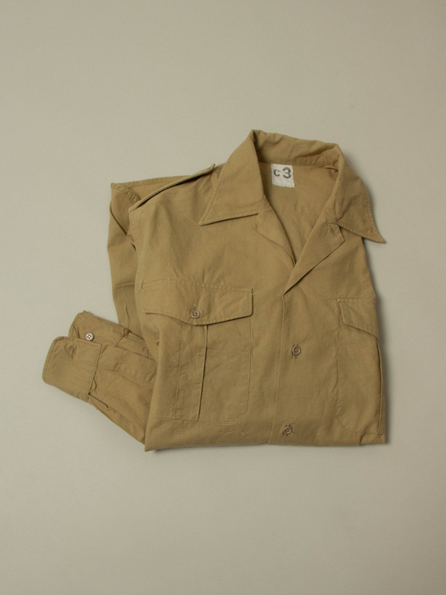 Vtg 1950s French Army Khaki Shirt (M)