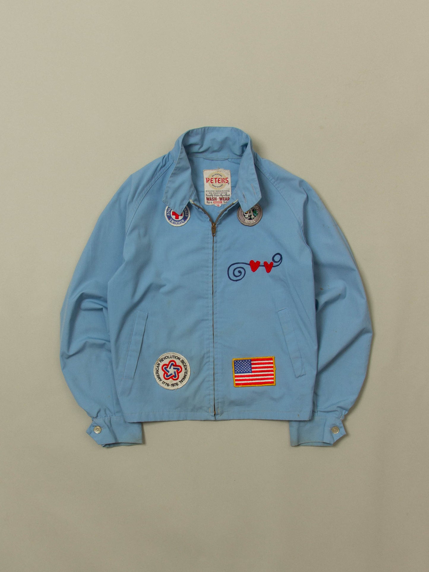 Vtg 1970s 'Peters' Patched Raglan Sports Jacket – Made in USA (XS)