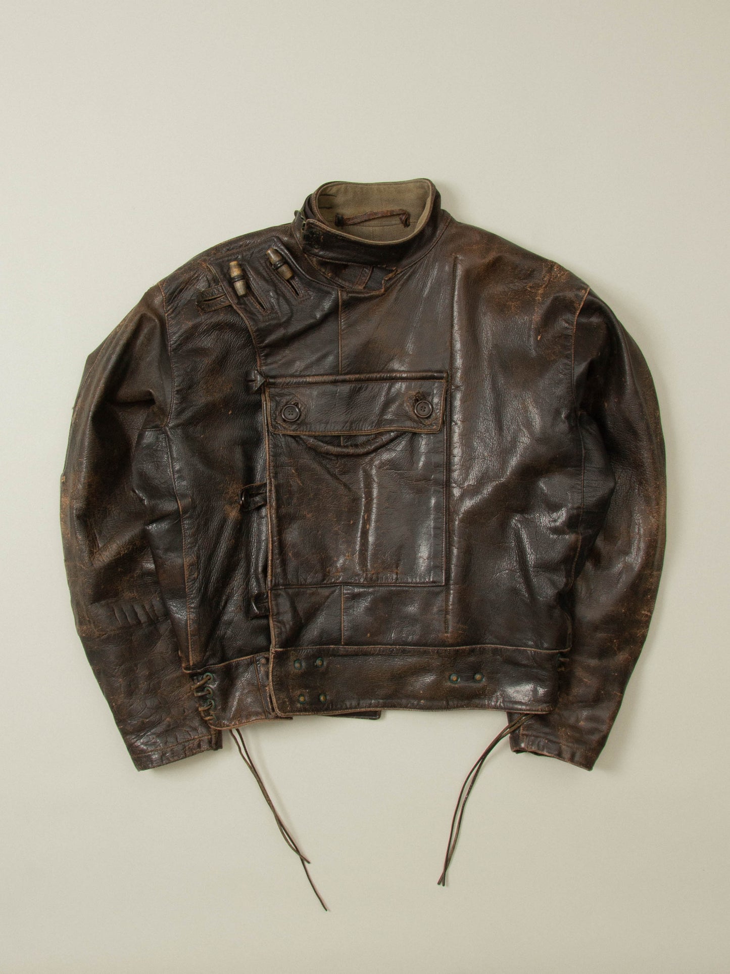 Vtg Rare 1950s Swedish Army Dispatch Leather Jacket (L)