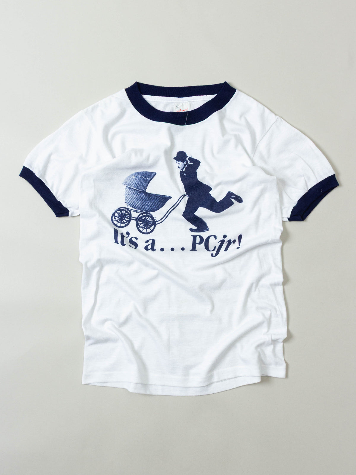 Vtg 1980s Charlie Chaplin PC Ringer Tee – Made in USA (S)