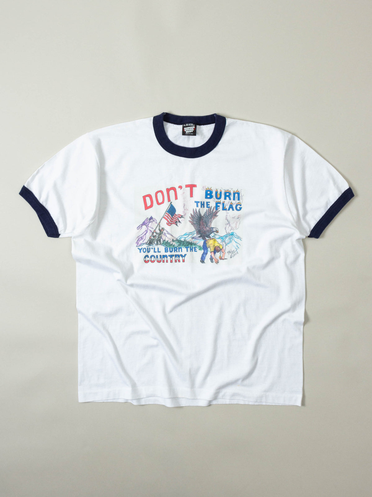 Vtg 1980s 'Don't Burn The US Flag' Ringer Tee - Made in USA (XL)