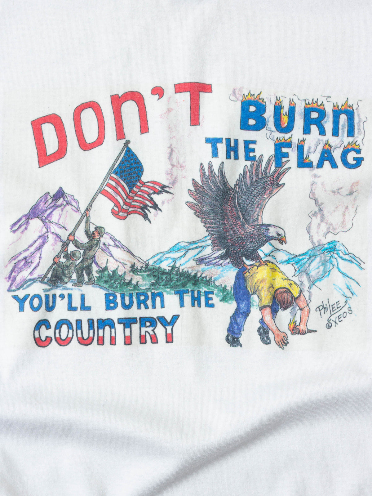 Vtg 1980s 'Don't Burn The US Flag' Ringer Tee - Made in USA (XL)