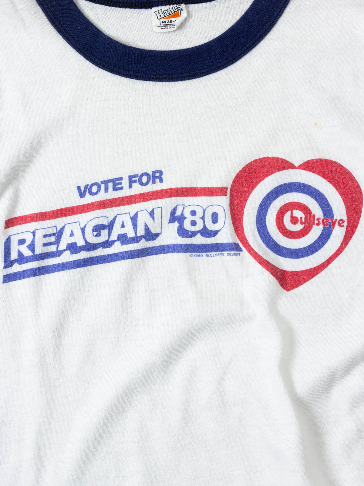 Vtg 1980s 'Vote For Reagan' Single Stitch Ringer Tee - Made in USA (M)