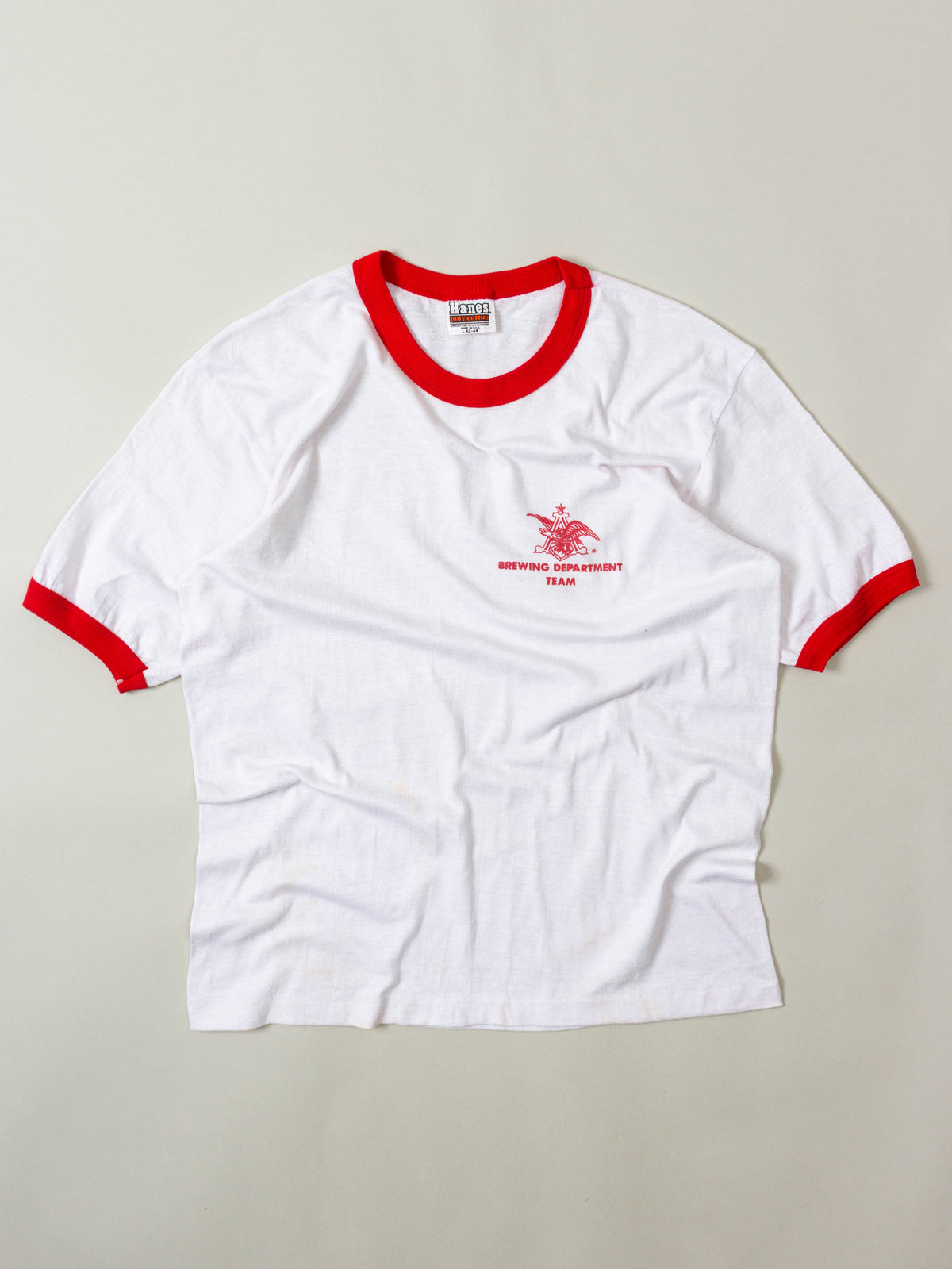 Vtg 1980s 'Brewing Department' Ringer Tee – Made in USA (L)