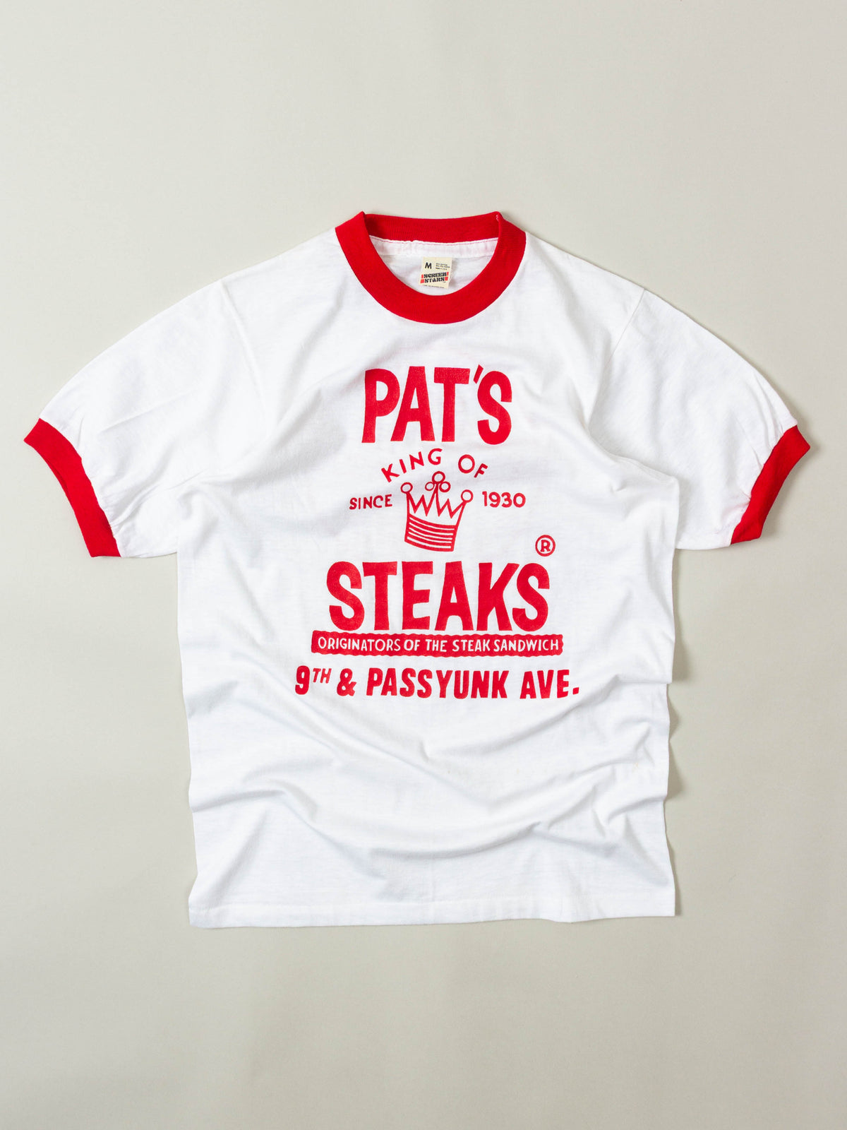 Vtg 1980s 'Pat's King Of Steaks' Ringer Tee – Made in USA (XS/S)
