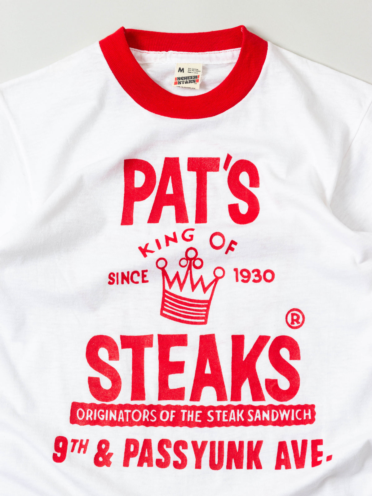 Vtg 1980s 'Pat's King Of Steaks' Ringer Tee – Made in USA (XS/S)