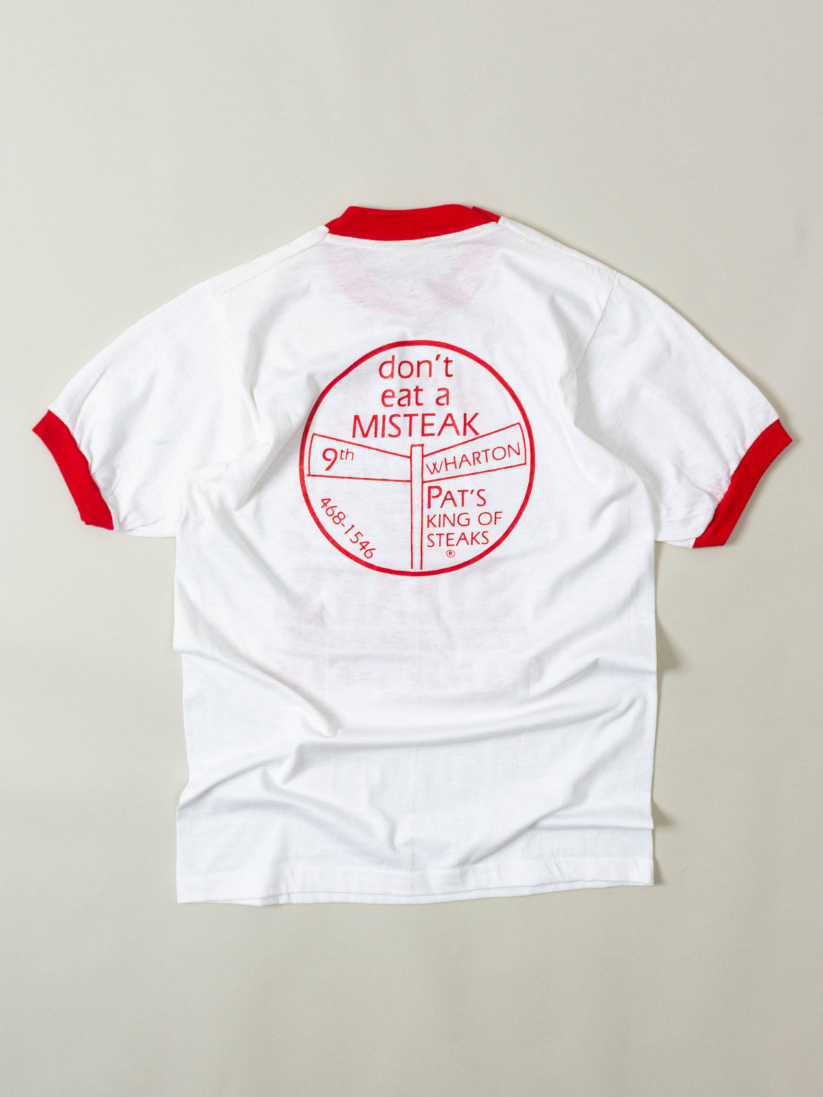 Vtg 1980s 'Pat's King Of Steaks' Ringer Tee – Made in USA (XS/S)
