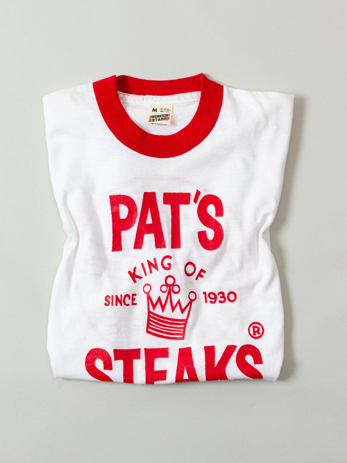 Vtg 1980s 'Pat's King Of Steaks' Ringer Tee – Made in USA (XS/S)