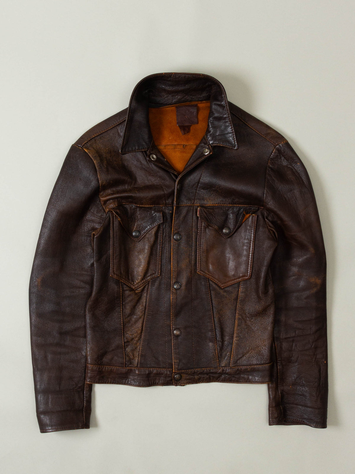 Vtg 1960s Levi's 'Short Horn' Big E Leather Jacket - Made in USA (S)