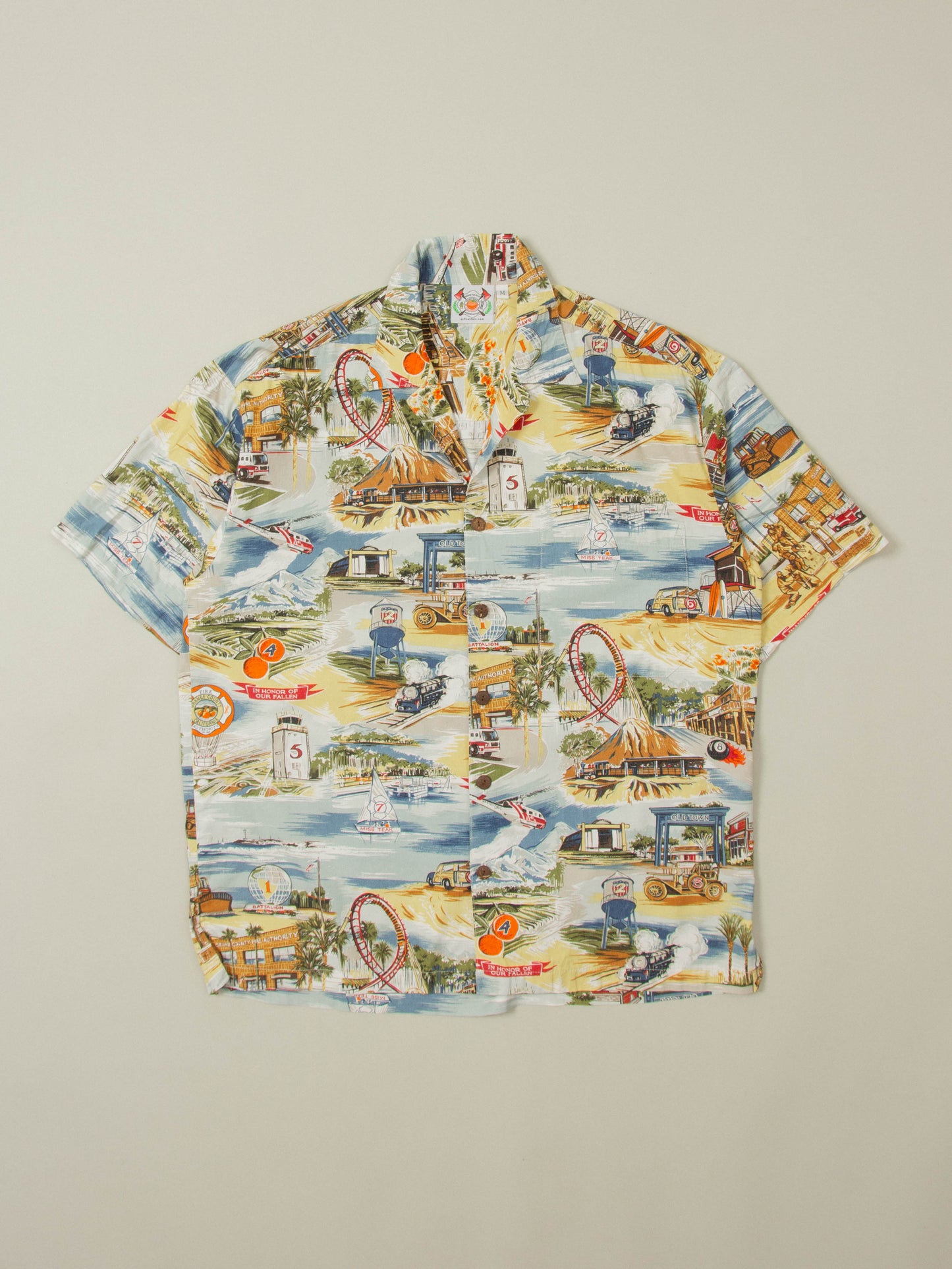 Vtg 1980s 'Firefighters' Hawaii Shirt - Made in USA (M)