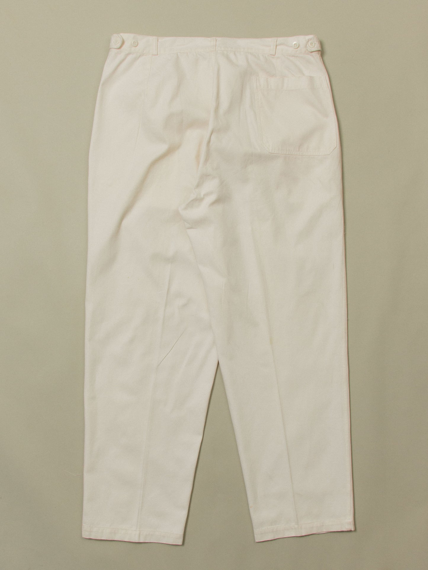 Vtg White Pleated Adjustable Cotton Trousers (38x31)