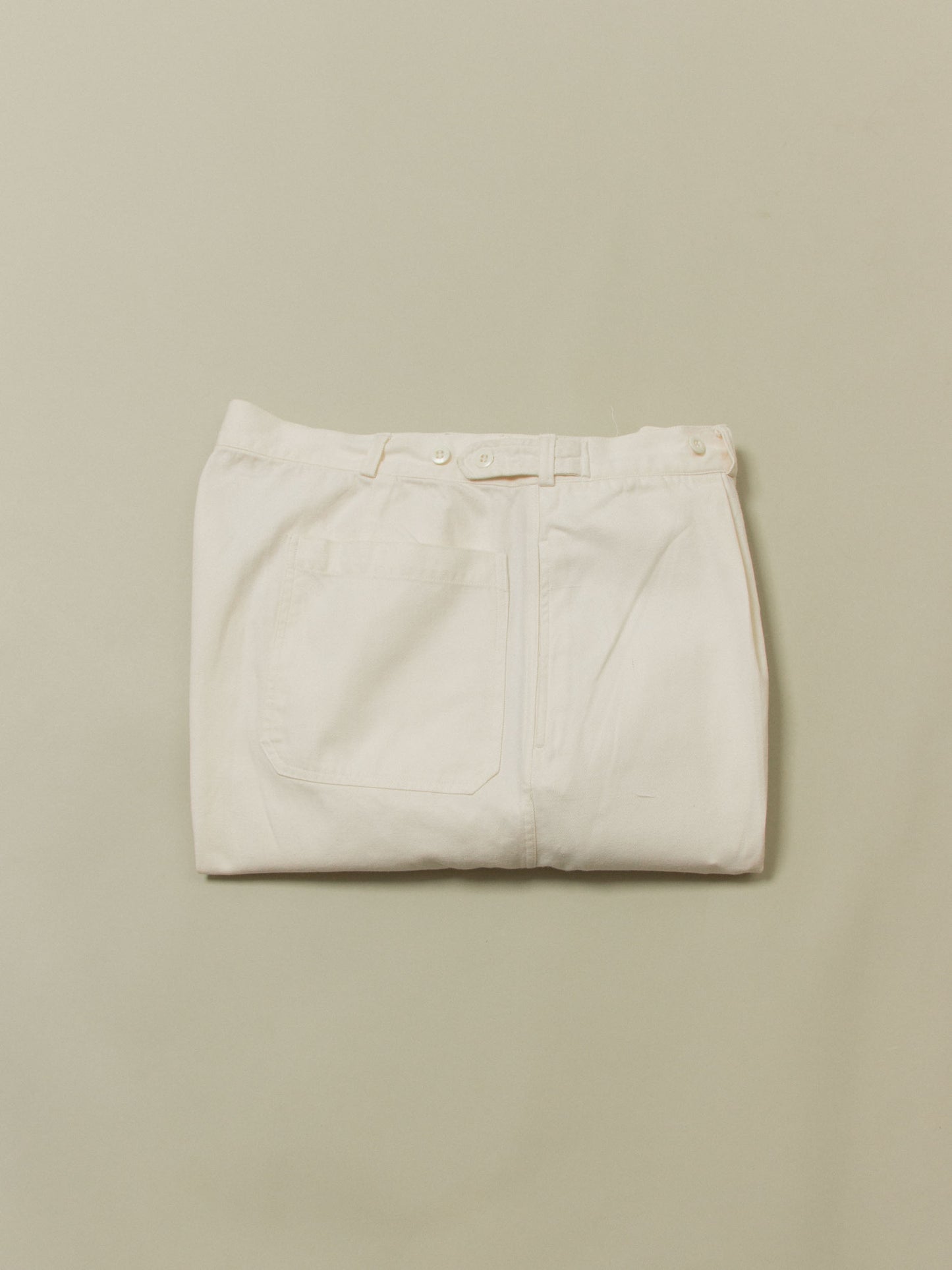 Vtg White Pleated Adjustable Cotton Trousers (38x31)