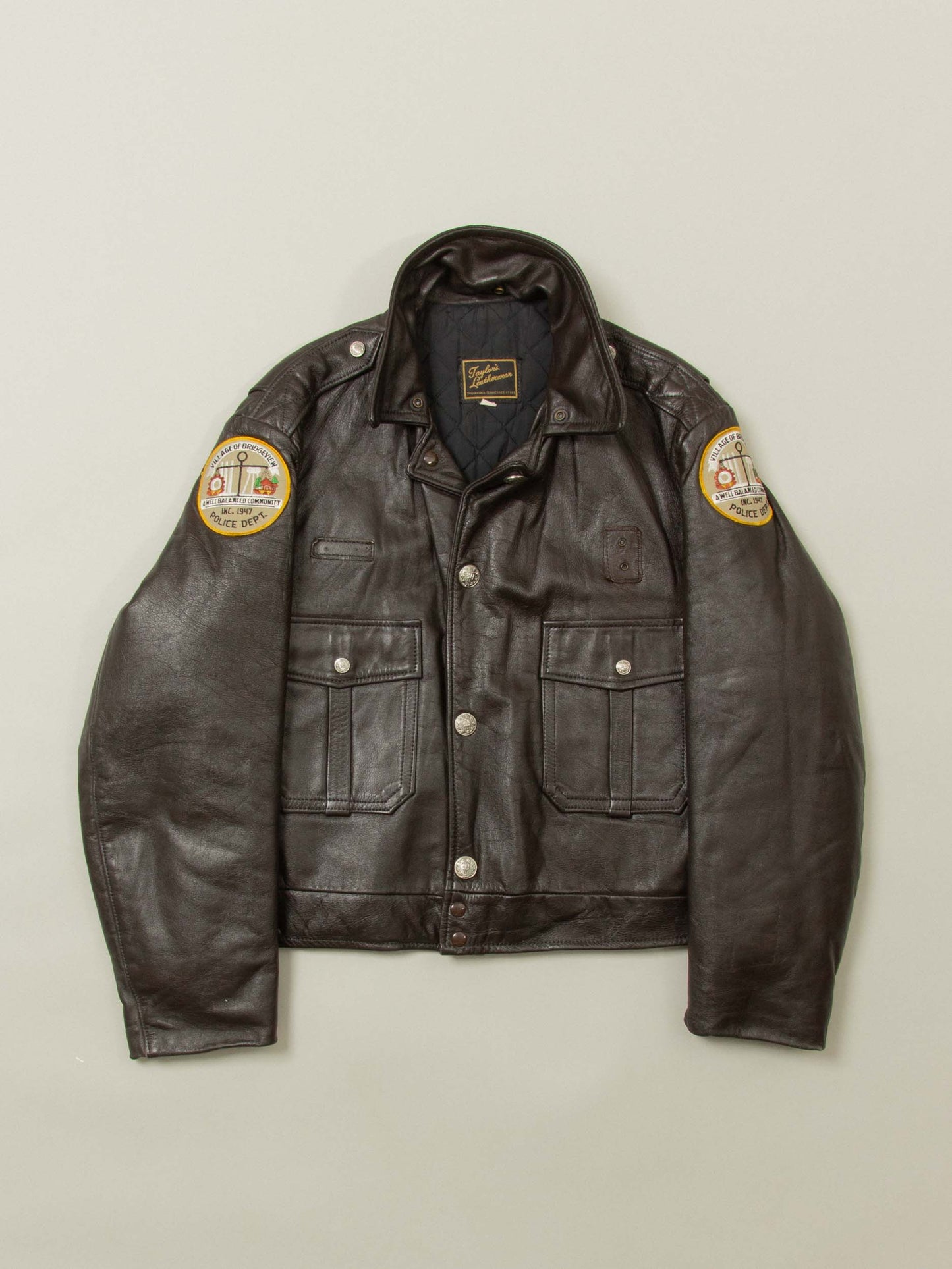 Vtg 1970s Bridgeview Illinois Police Leather Jacket - Made in USA (L)