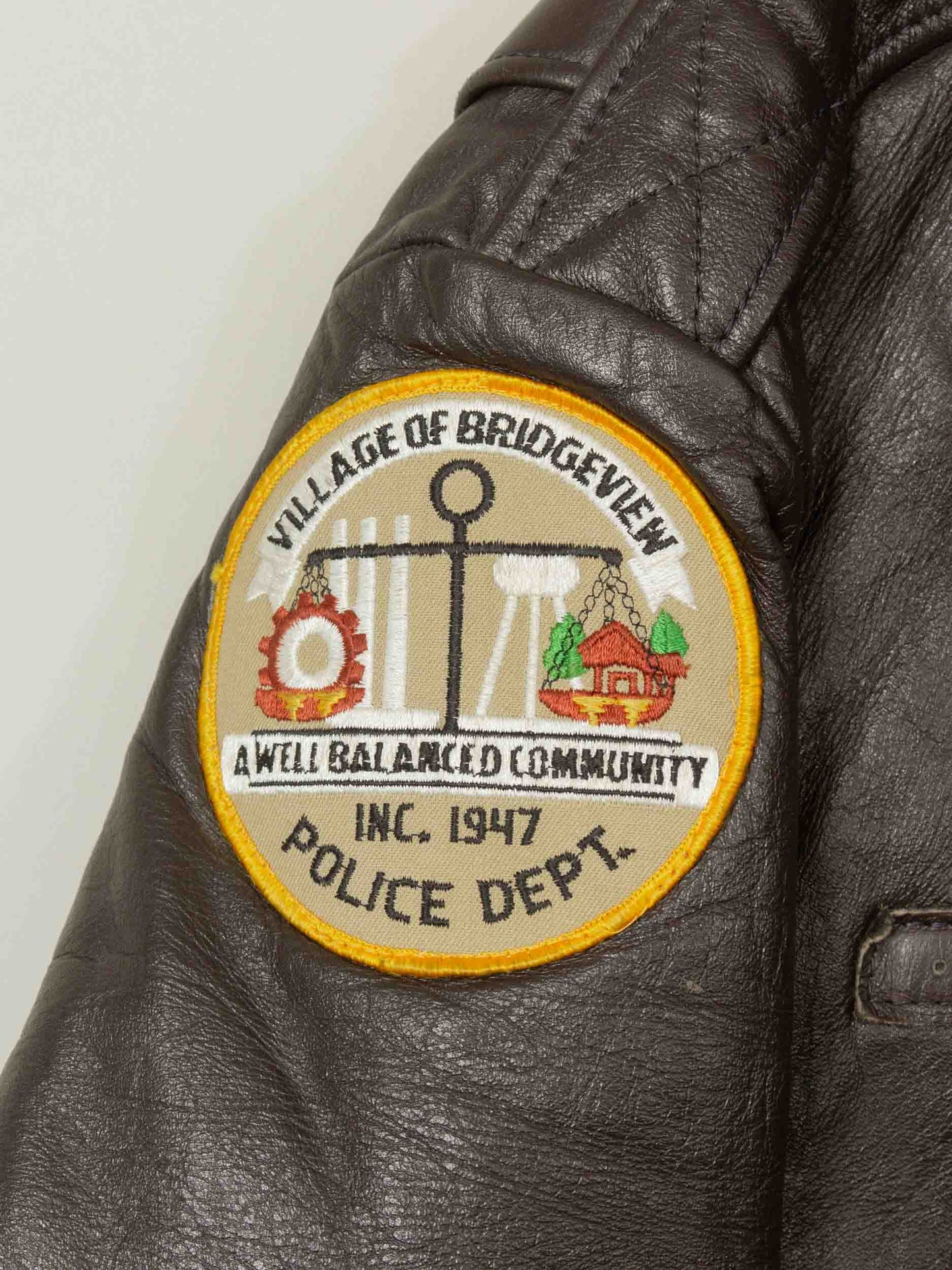 Vtg 1970s Bridgeview Illinois Police Leather Jacket - Made in USA (L)