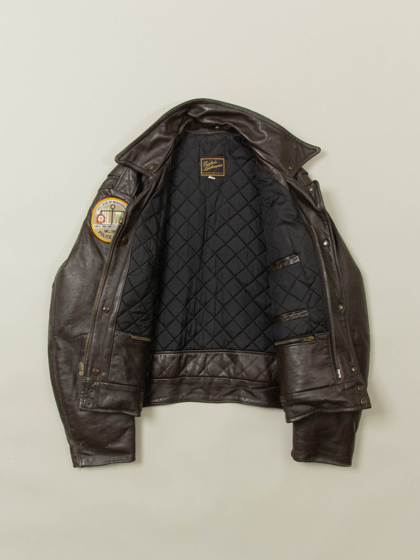 Vtg 1970s Bridgeview Illinois Police Leather Jacket - Made in USA (L)