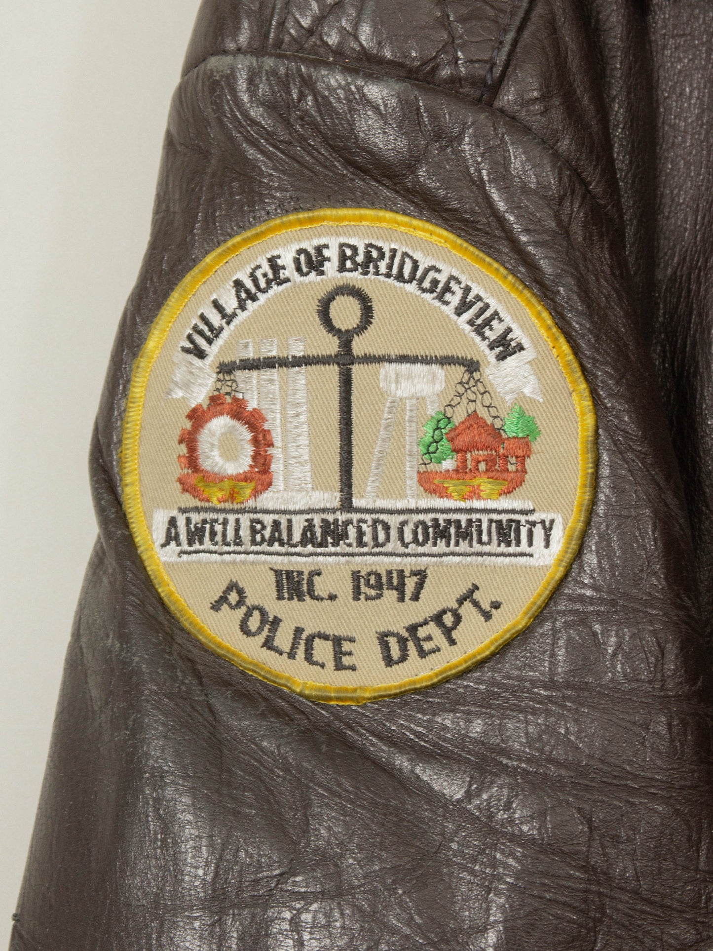 Vtg 1970s Bridgeview Illinois Police Leather Jacket - Made in USA (M)