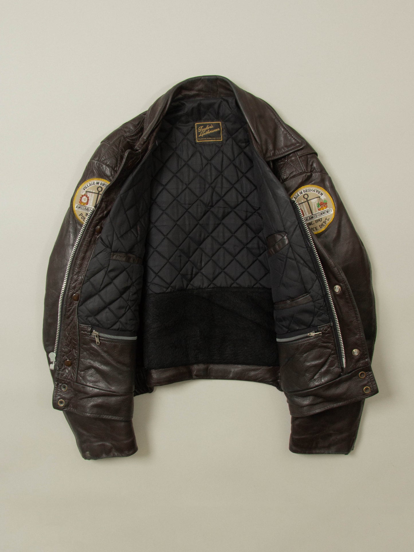 Vtg 1970s Bridgeview Illinois Police Leather Jacket - Made in USA (M)