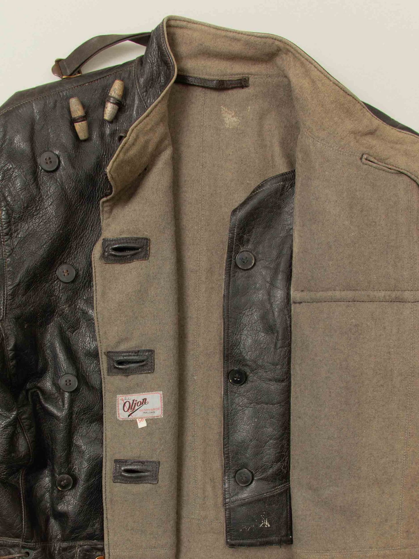 Vtg Rare 1950s Swedish Army Dispatch Leather Jacket (L)