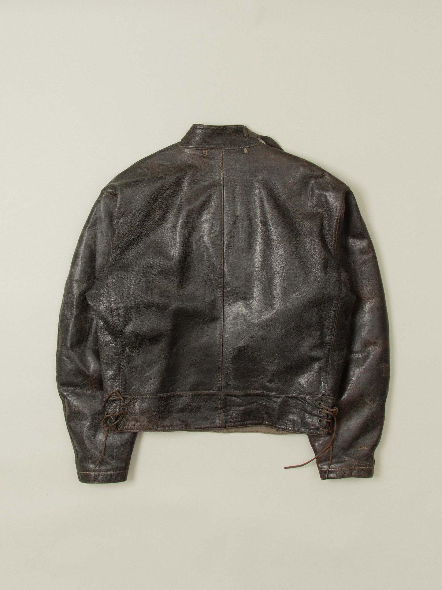 Vtg Rare 1950s Swedish Army Dispatch Leather Jacket (L)