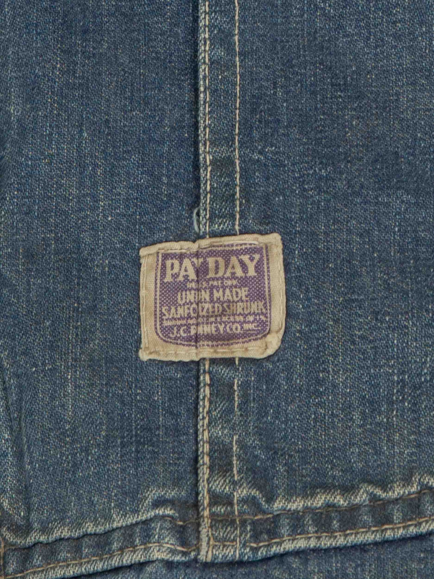 Close-up of a denim label on a blue denim fabric