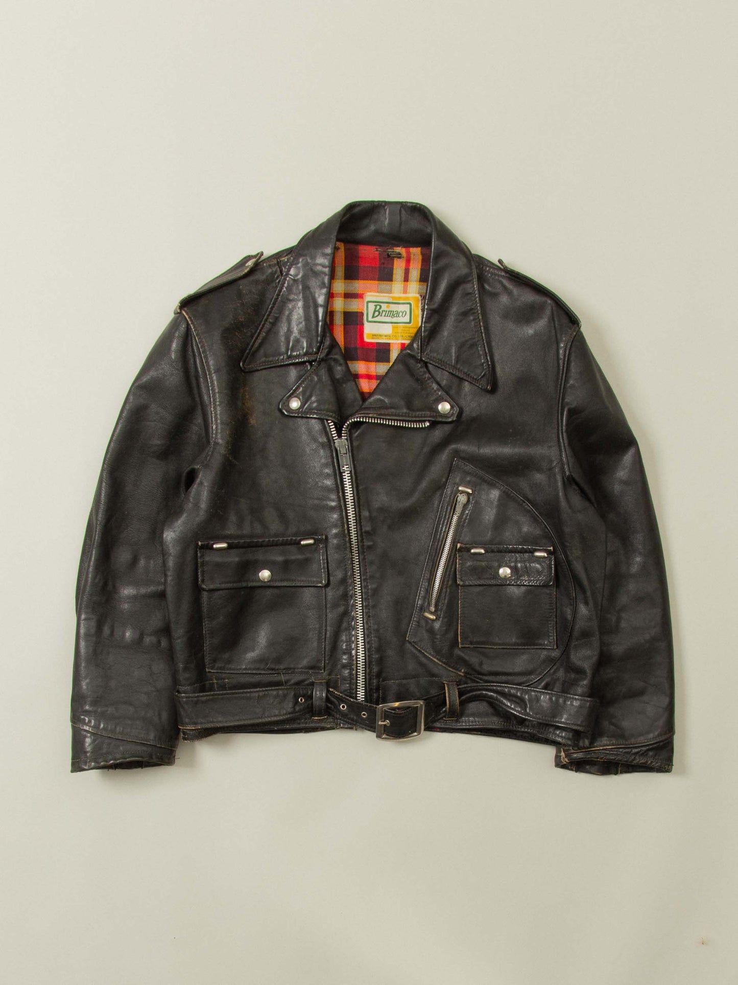 Vtg 1960s Brimaco D Pocket Leather Jacket - Made in Canada (M)