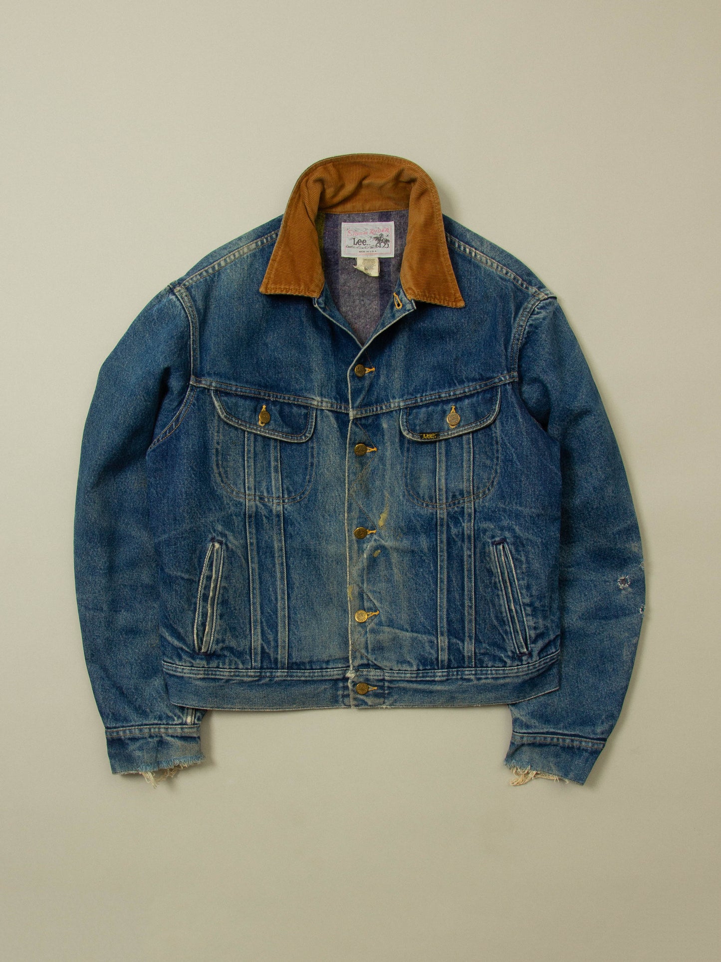 Vtg 1980s Lee Storm Rider Lined Denim Jacket - Made in USA (L)