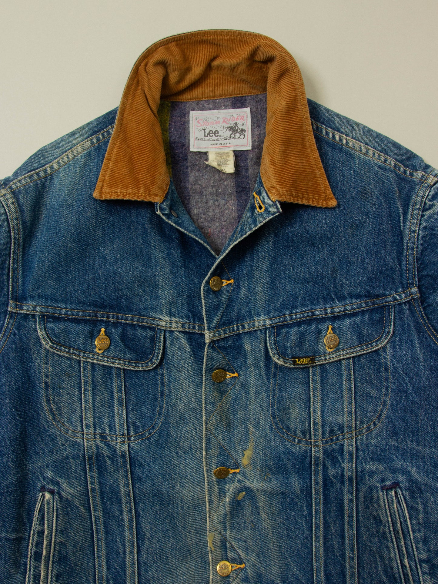 Vtg 1980s Lee Storm Rider Lined Denim Jacket - Made in USA (L)