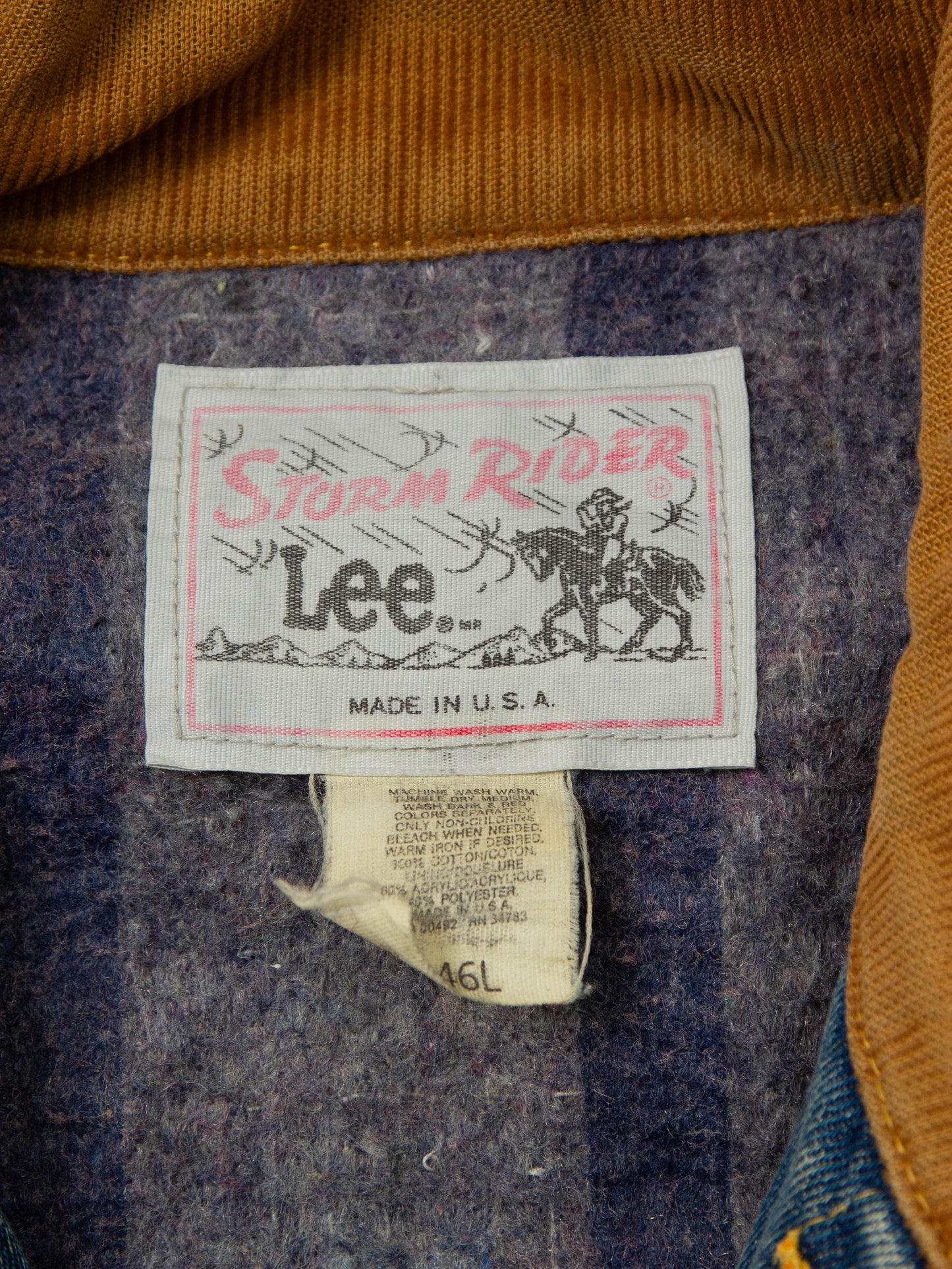 Vtg 1980s Lee Storm Rider Lined Denim Jacket - Made in USA (L)