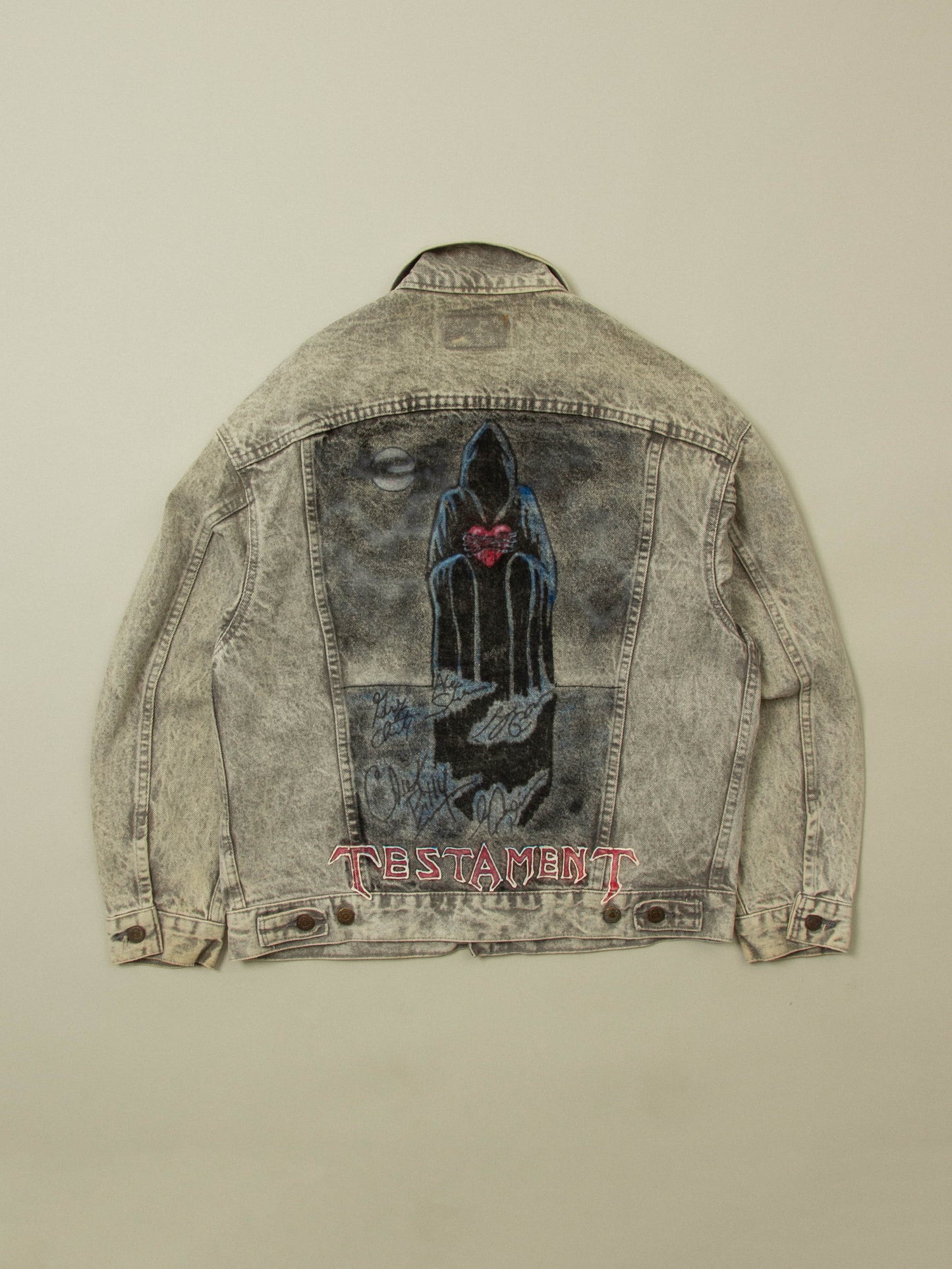 Vtg 1980s Airbrushed 'Testament' Levi's Denim Jacket - Made in USA (M)