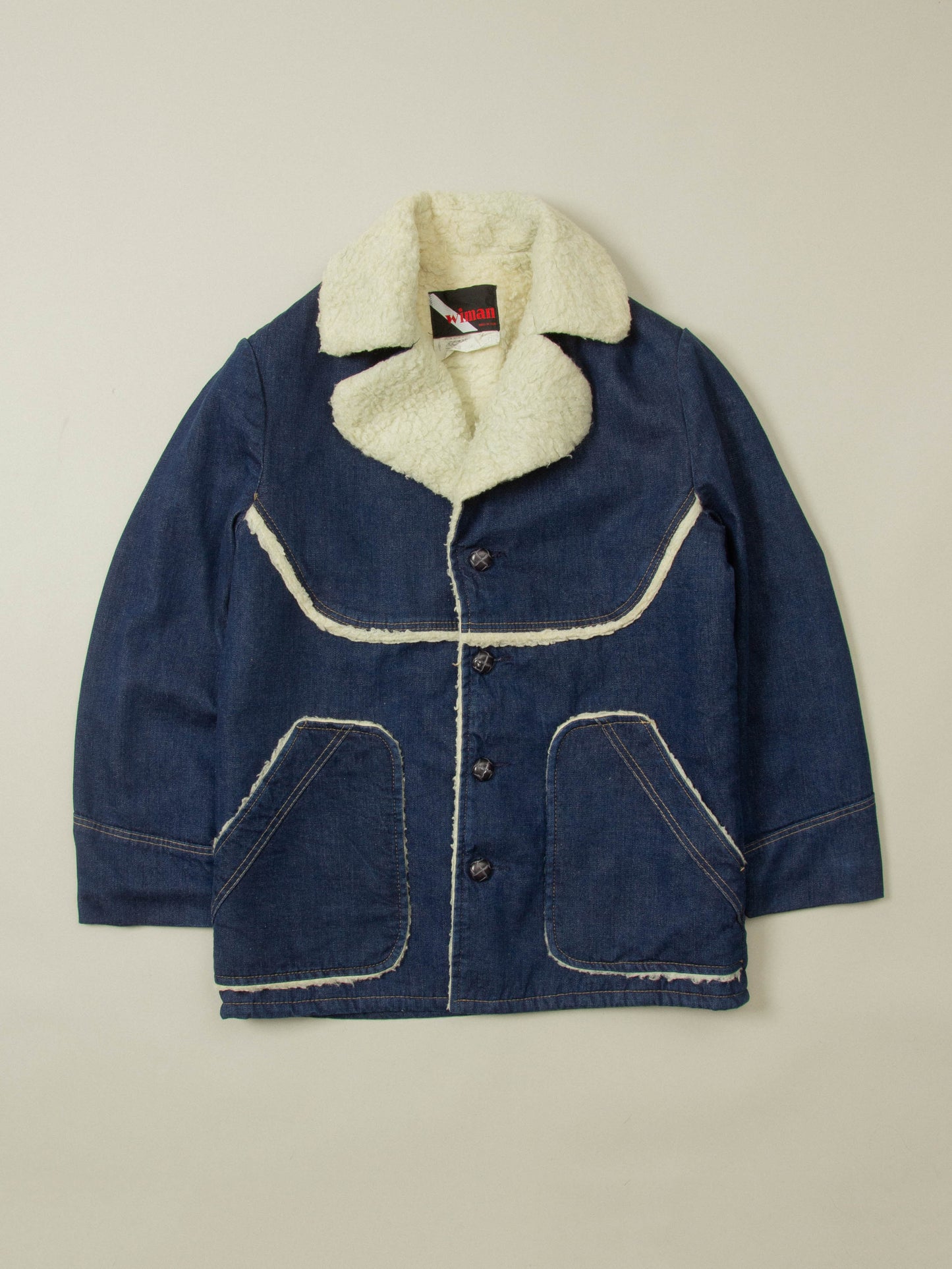 Vtg 1970s Wiman Sherpa Denim Coat - Made in USA (M)