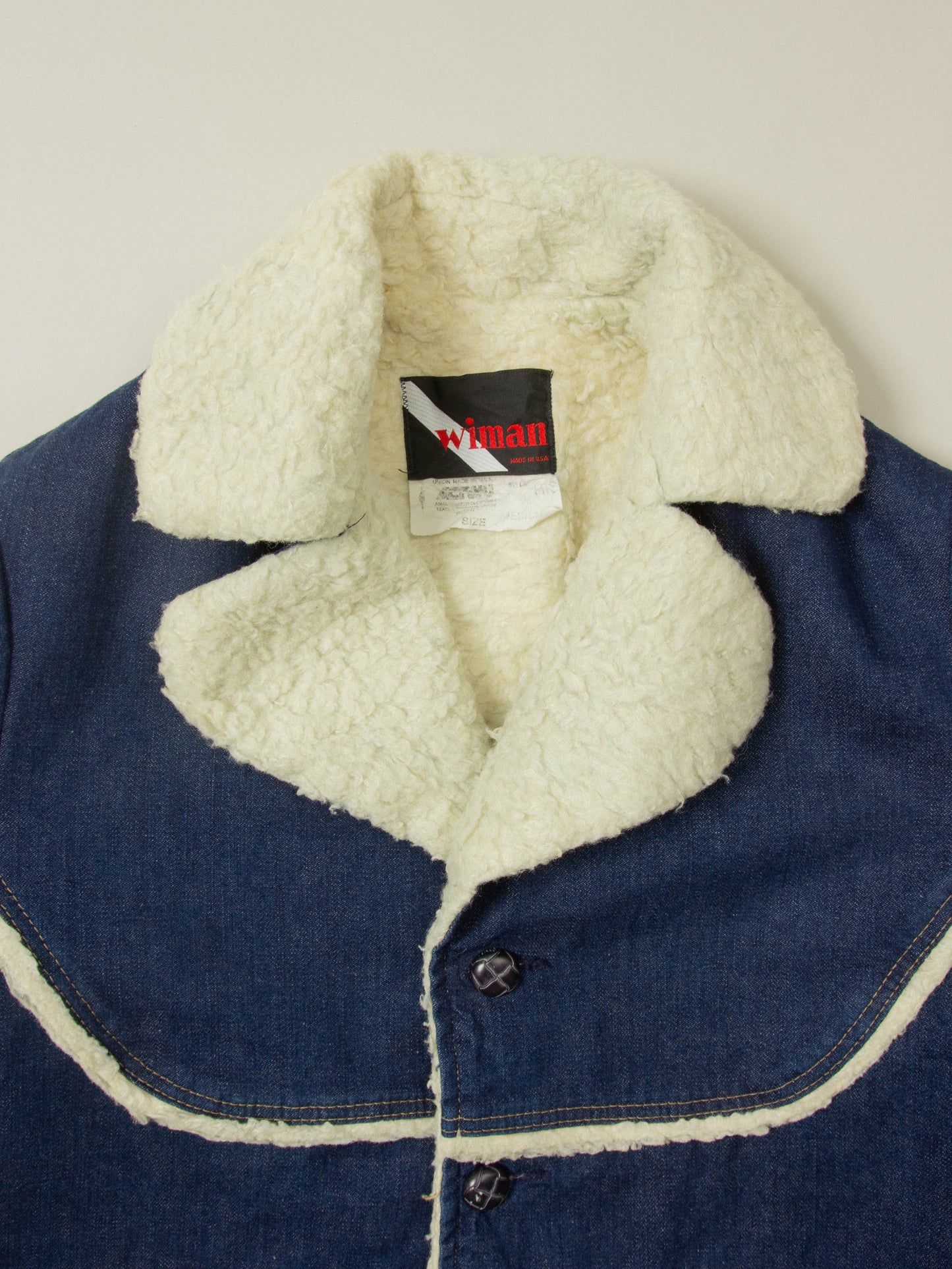 Vtg 1970s Wiman Sherpa Denim Coat - Made in USA (M)