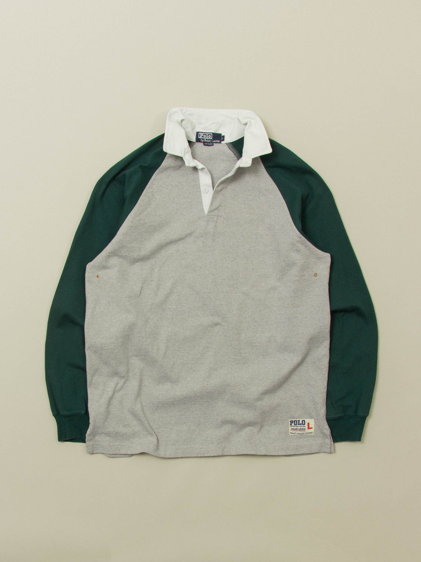 Vtg 1980s Polo Ralph Lauren Raglan Rugby Shirt – Made in USA (XL)