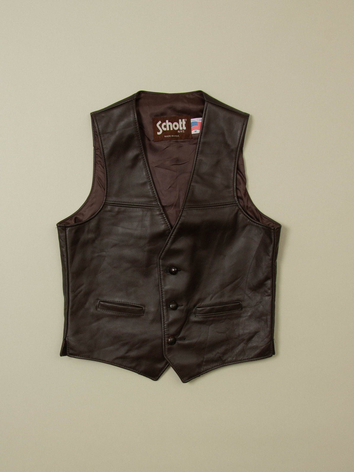Vtg 1980s Schott Leather Vest - Made in USA (M)