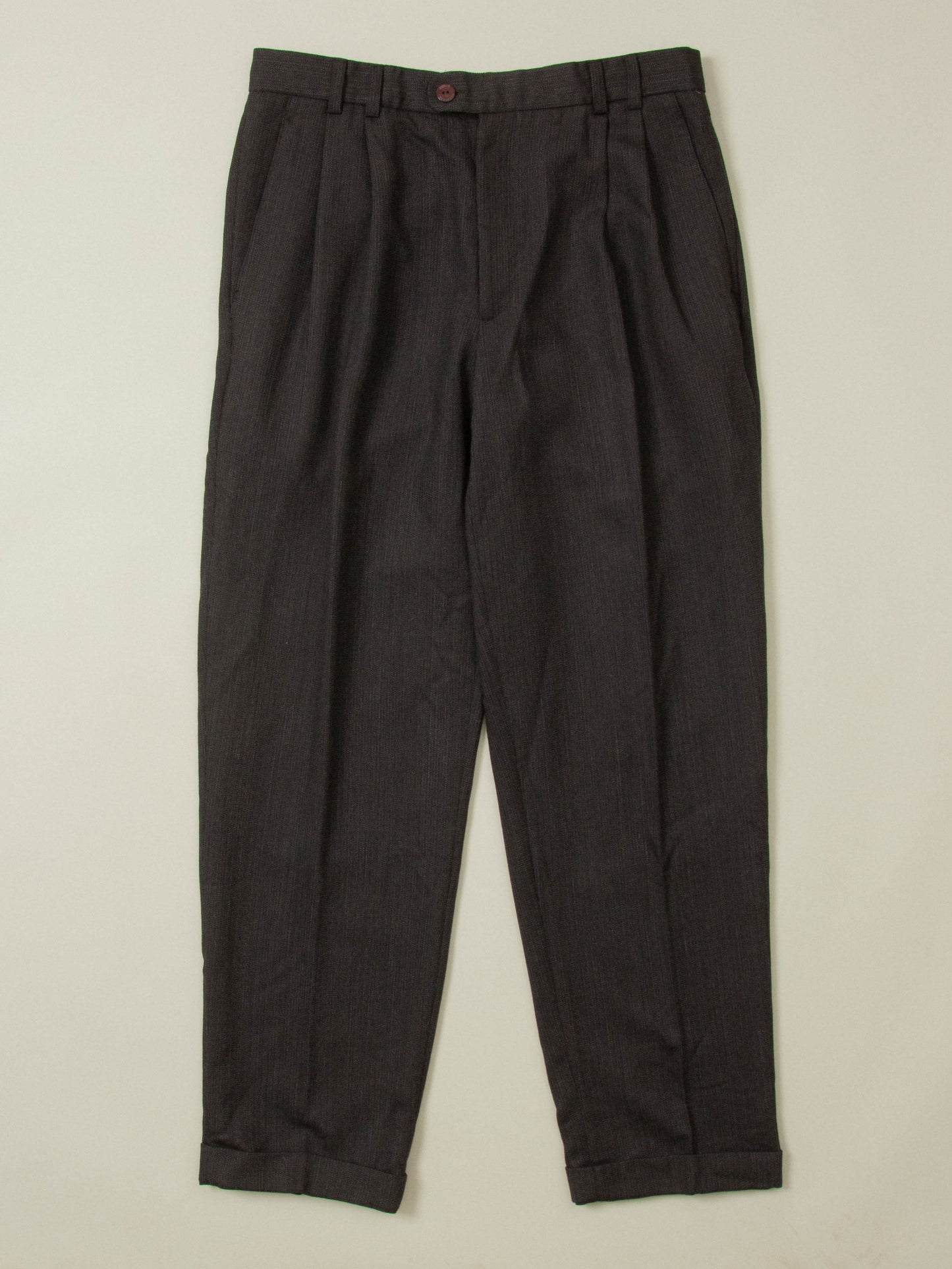 Vtg Pleated Herringbone Wool Dress Trousers (34x32)