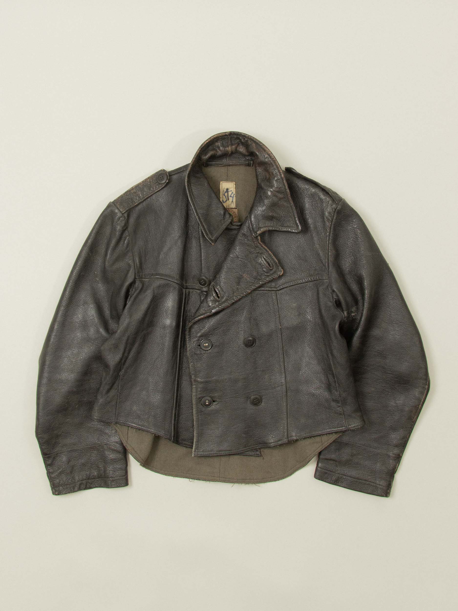 ジャケット・アウター 40s Swedish military leather jacket 40s Swedish Army Vintage Motorcycle Leather Jacket SIZE L-XL Faded