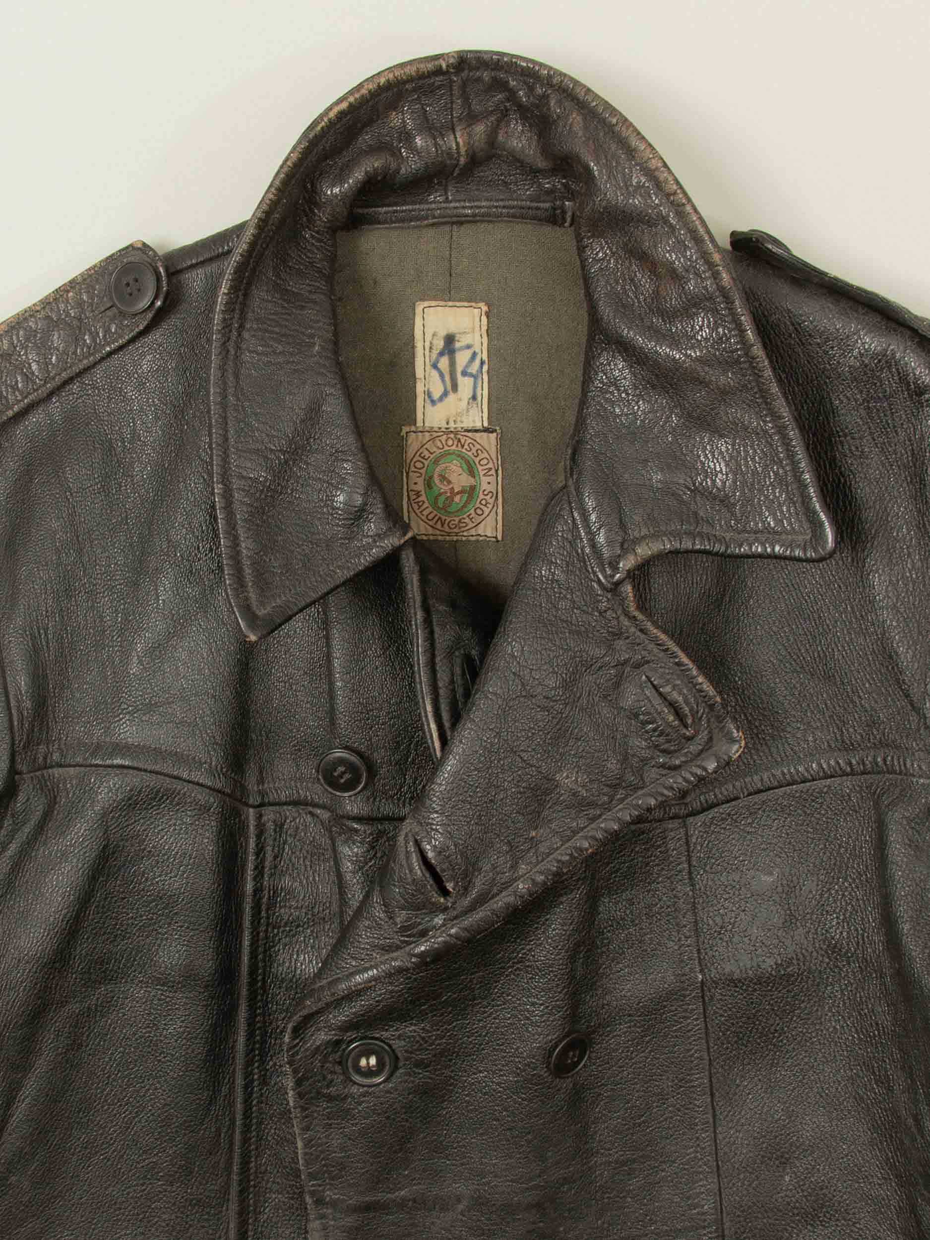 Vtg Rare 1940s Swedish Army Fringed Leather Jacket (M/L
