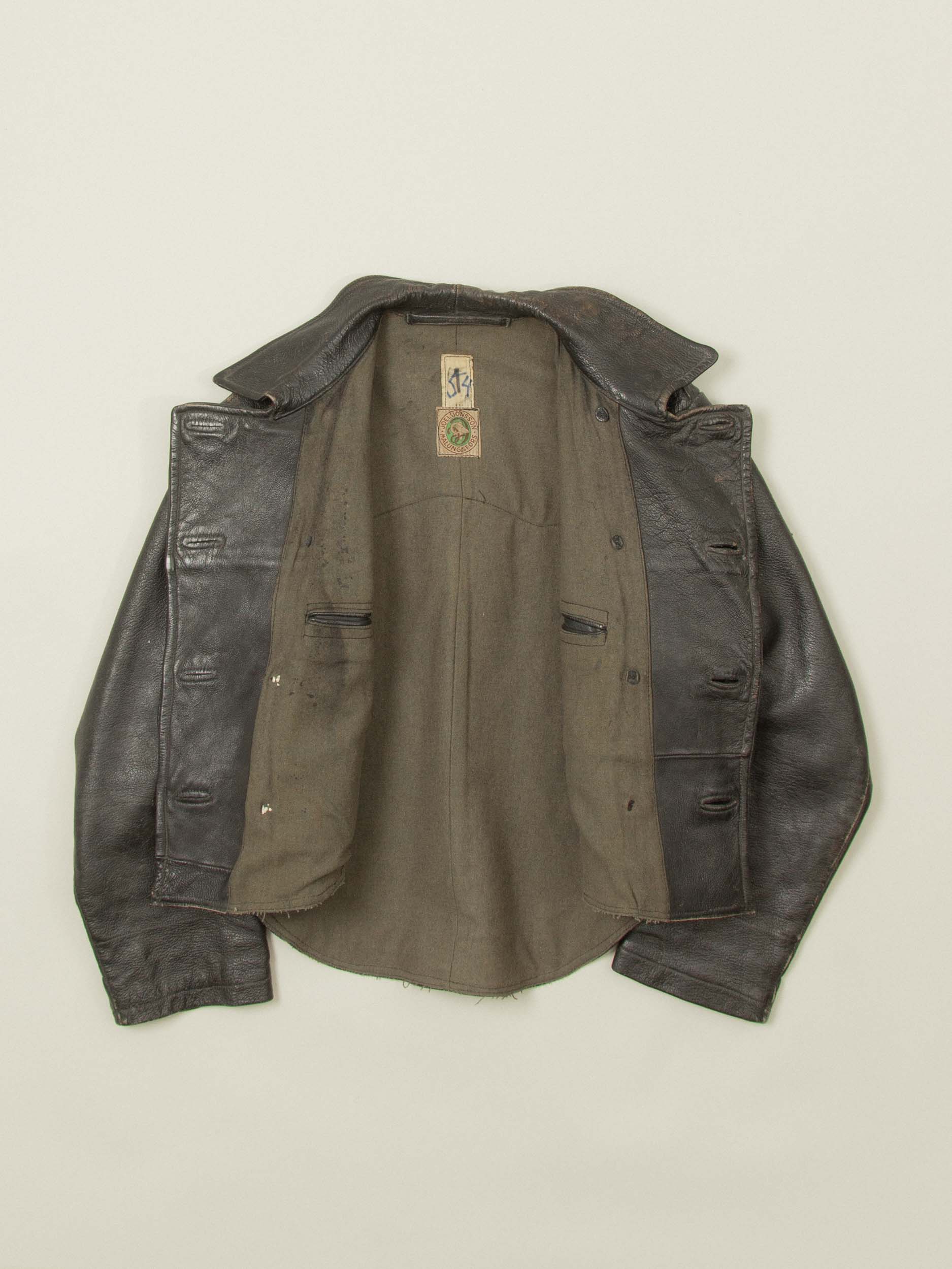 Vtg Rare 1940s Swedish Army Fringed Leather Jacket (M/L