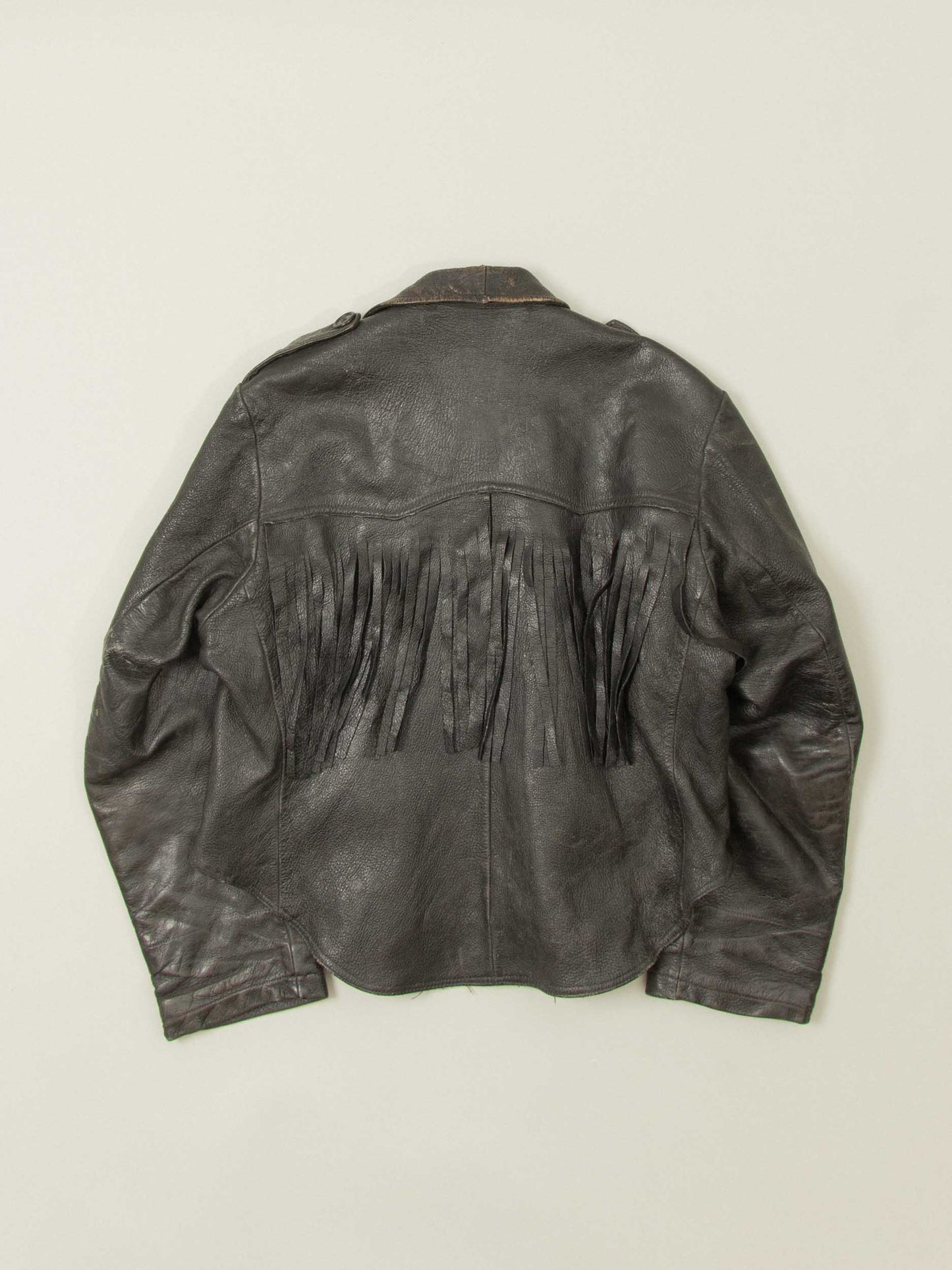 Vtg Rare 1940s Swedish Army Fringed Leather Jacket (M/L)