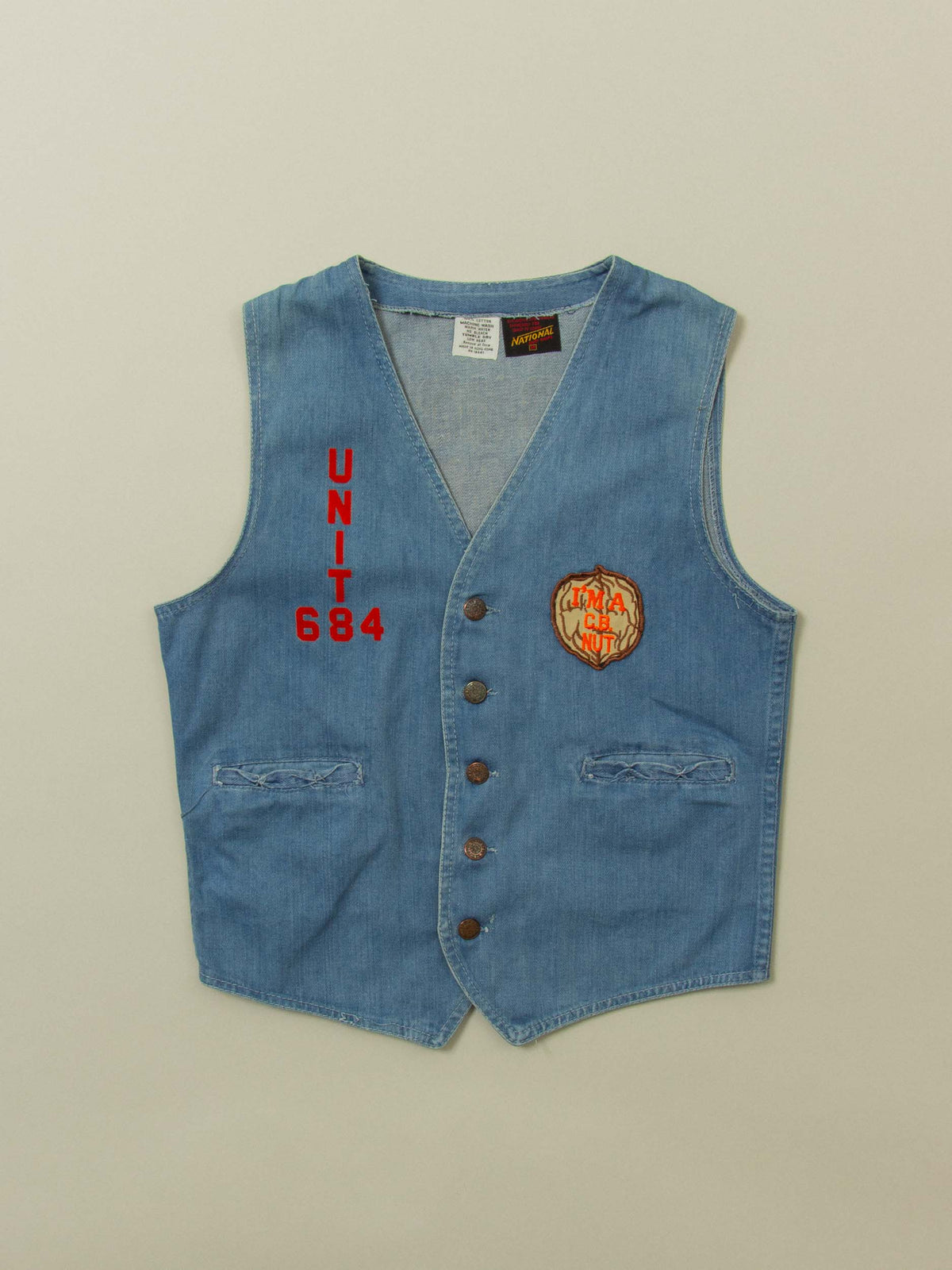 Vtg 1970s 'Trouble Man' Denim Vest (S)