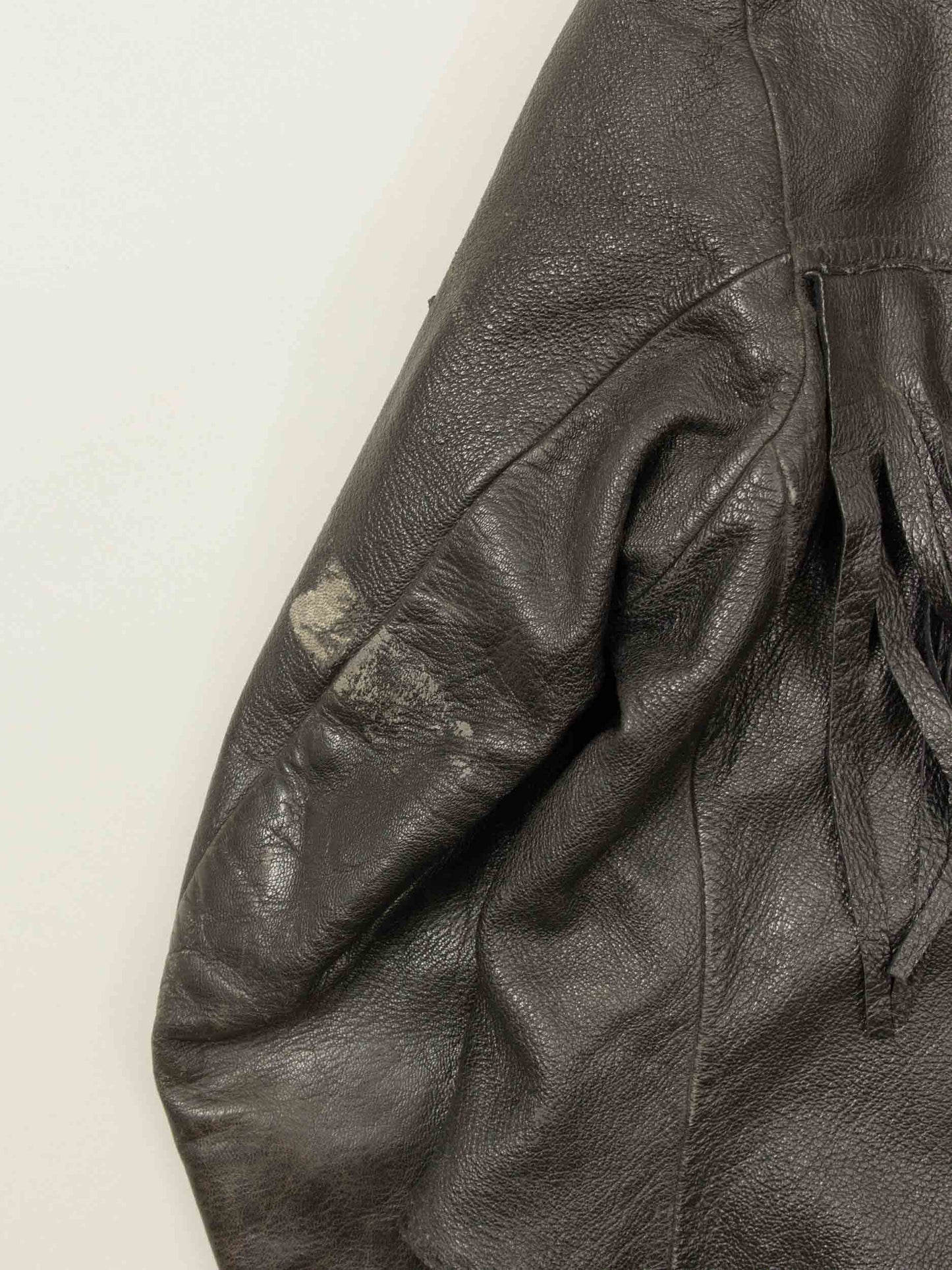 Vtg Rare 1940s Swedish Army Fringed Leather Jacket (M/L)