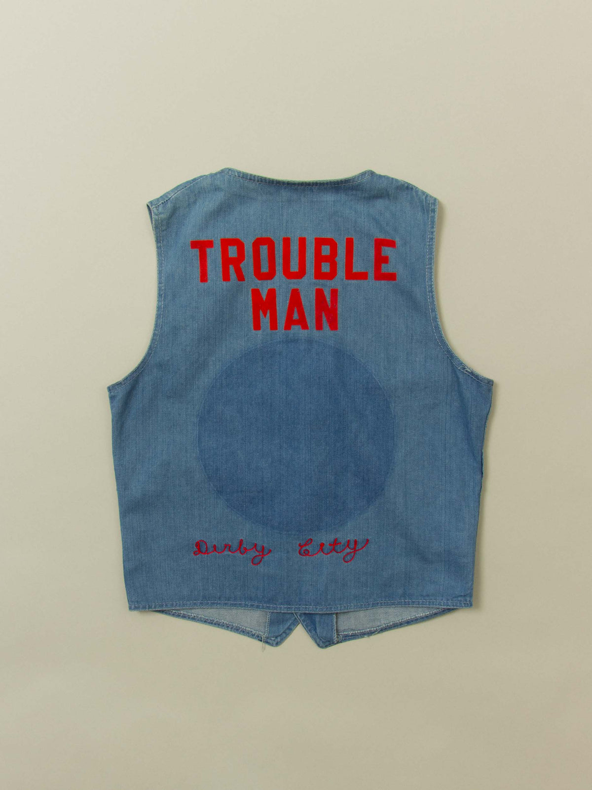 Vtg 1970s 'Trouble Man' Denim Vest (S)