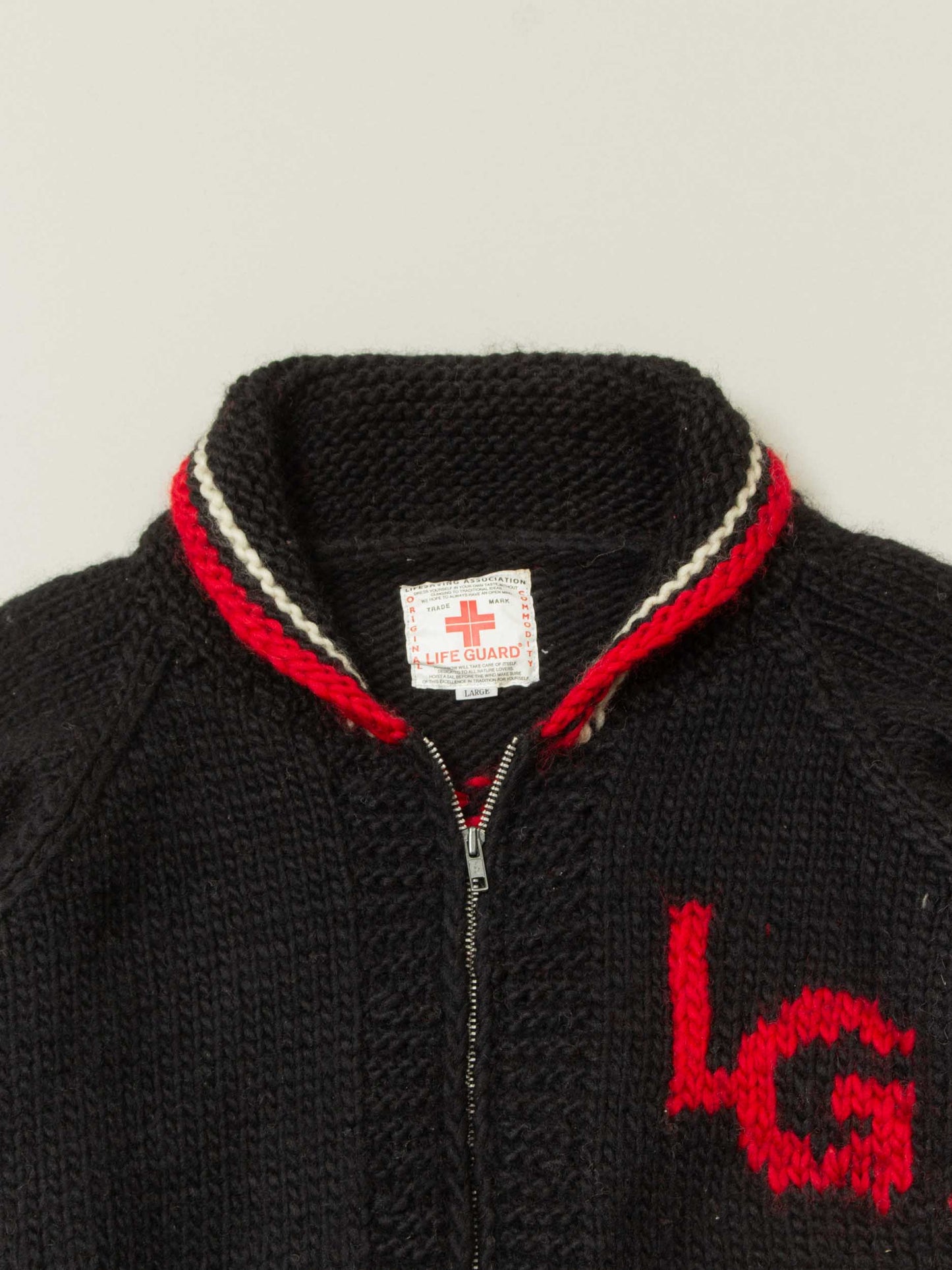 Vtg 1990s Life Guard Wool Knit Raglan Sweater (L)