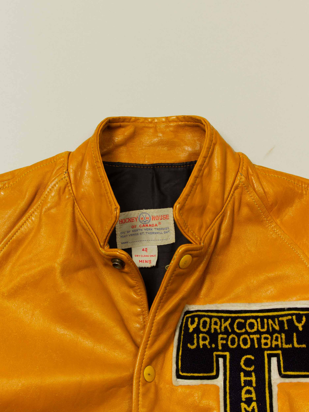 Vtg 1975 "Thornhill Jr. Football Champ" Leather Jacket – Made in Canada (M)